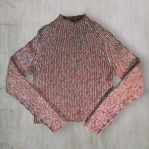 Lululemon Cotton-Cashmere Mock Neck Multitone Ribbed Crop Sweater Size 2